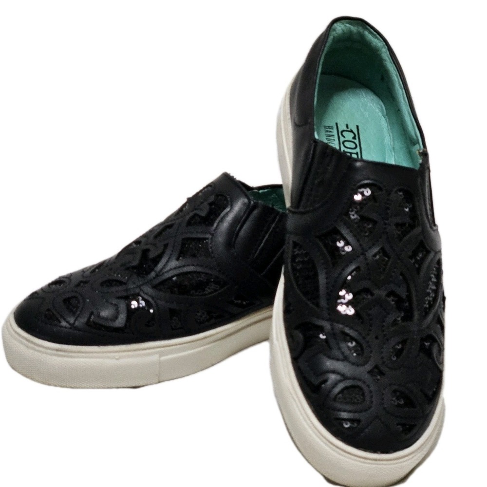 Corral Sneakers Womens 7 Black Sequin Cutout Slip On Handcrafted Leather Western
